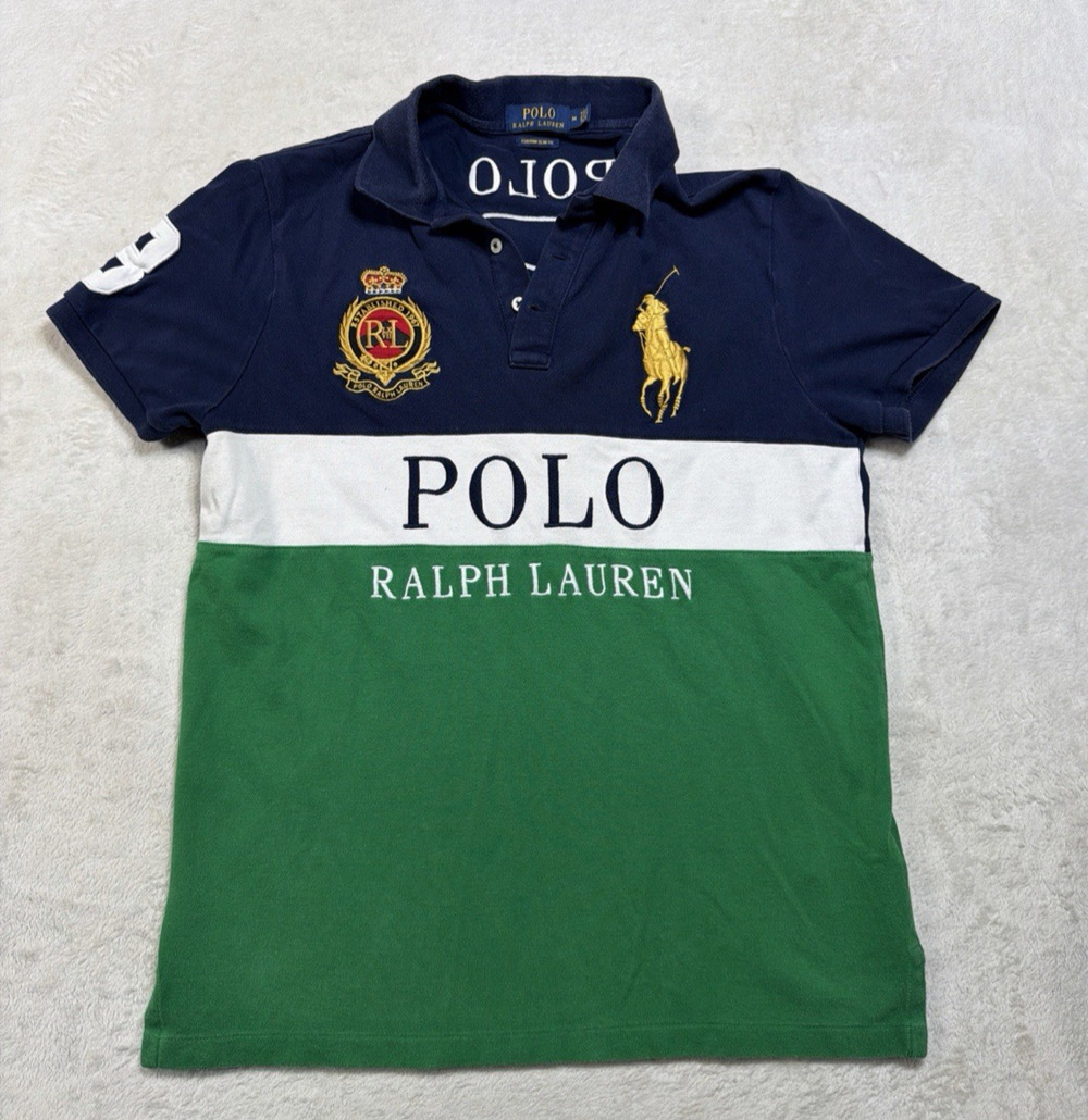 Polo Ralph Lauren Big Pony Crest Colorblock Polo Shirt Custom Slim Fit Men's Med